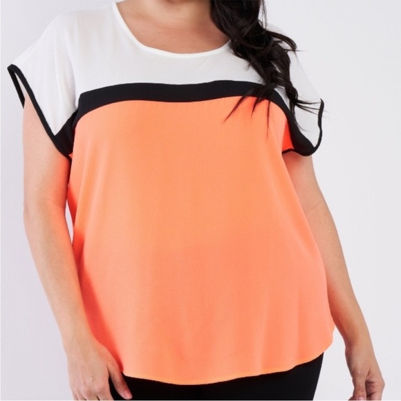 Janette Plus White and Bright Orange Boxy Blouse - Picture 1 of 5